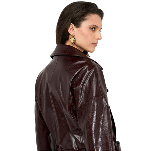 Giacca Donna ,biker glossy, con collo revers e fibbia in metallo sul fondo